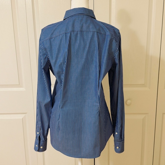 CHAPS Blue White Striped Long Sleeve Button Pinstripes Blouse Sz Medium - Picture 7 of 13